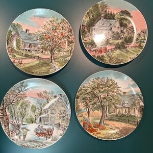 Set of 4 Currier & Ives Four Sessons decorative plates